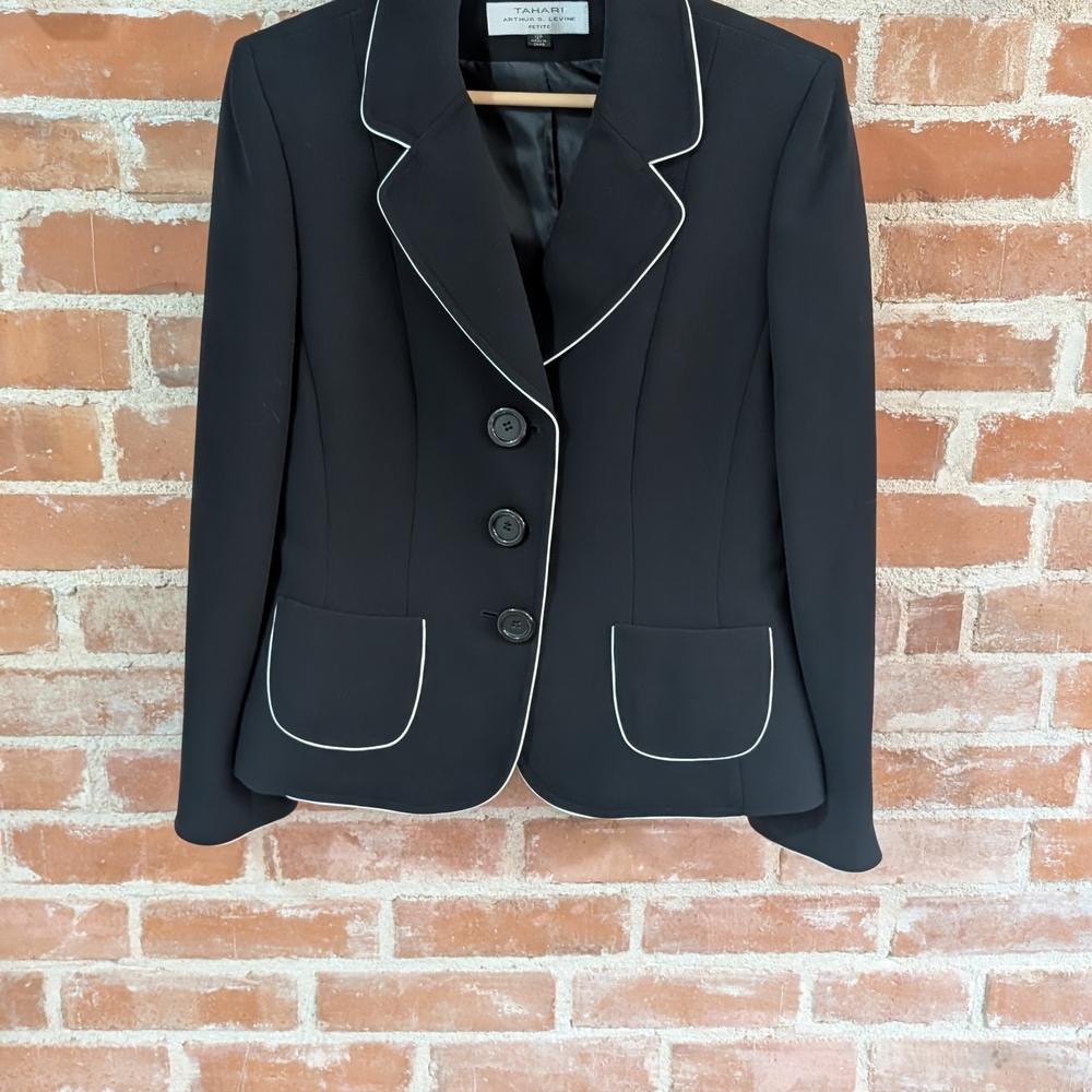 TanJay Black Blazer with White Piping